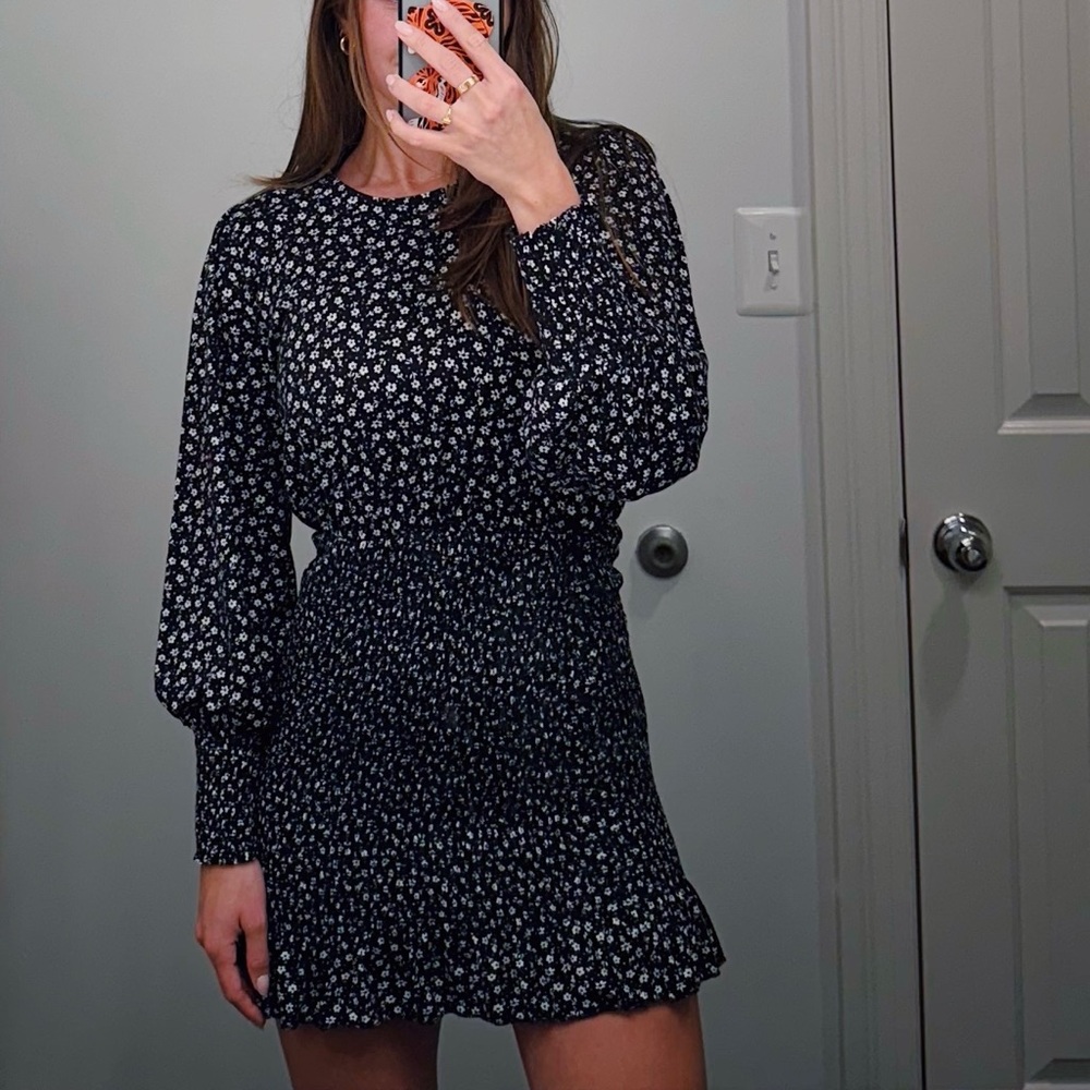 Navy floral dress from Bloomingdales. Brand: AQUA